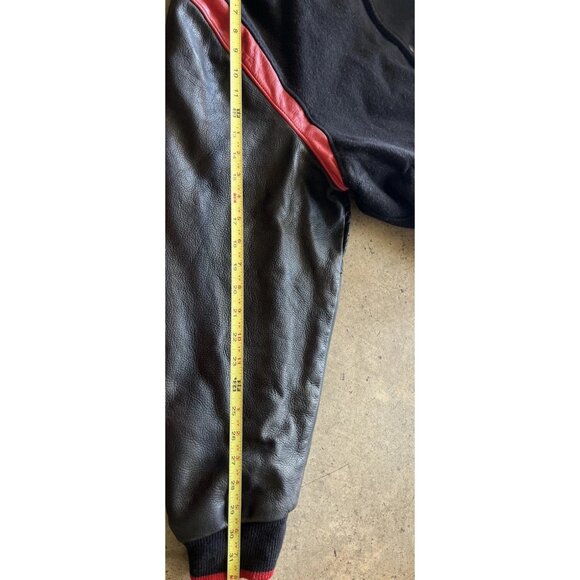 Vintage Dehen Men’s Black Red Wool Budweiser Leather Bomber Jacket Sz XL 1998 - Picture 8 of 16